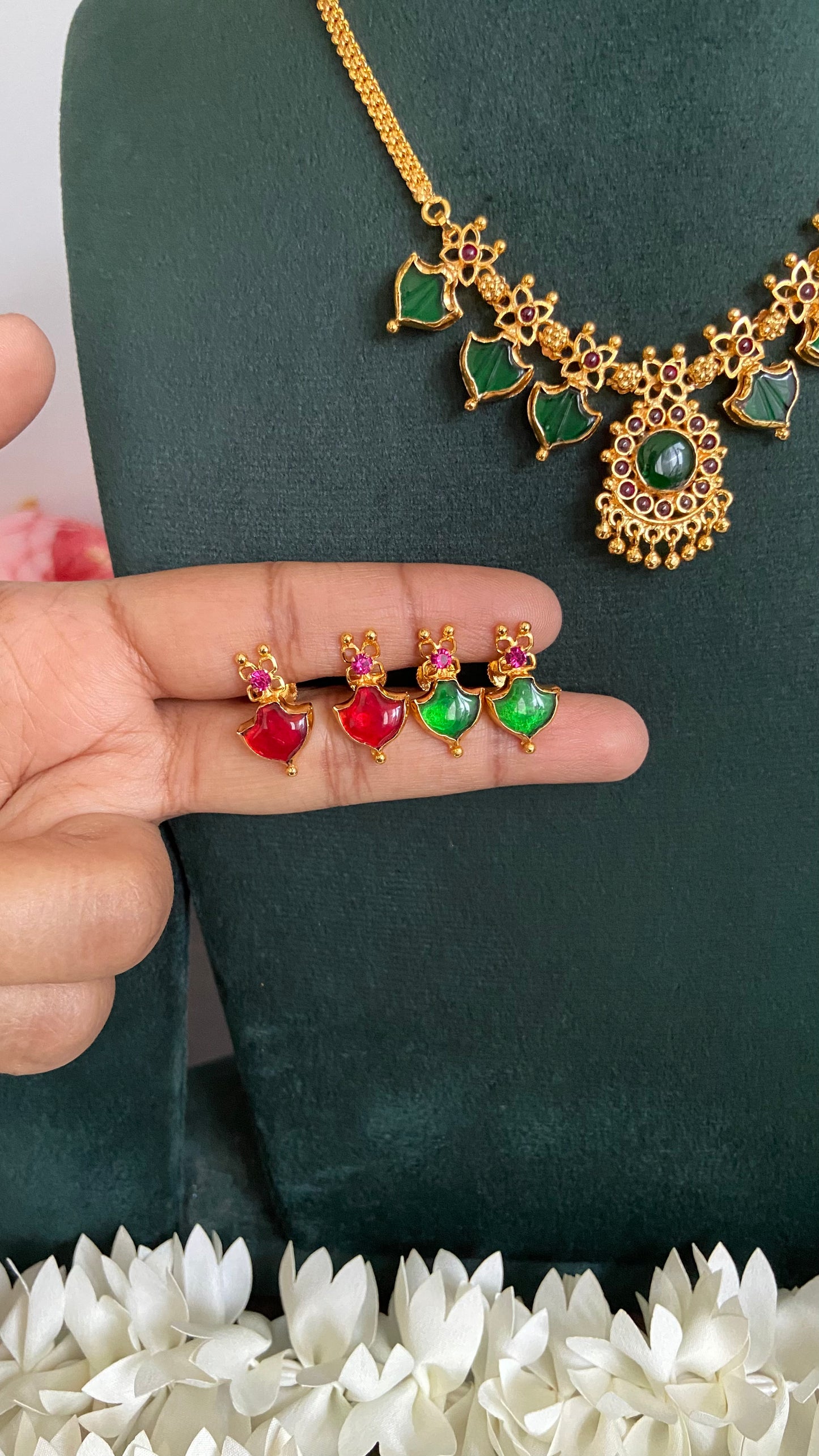 Red & Green Double Sided Palakka Necklace