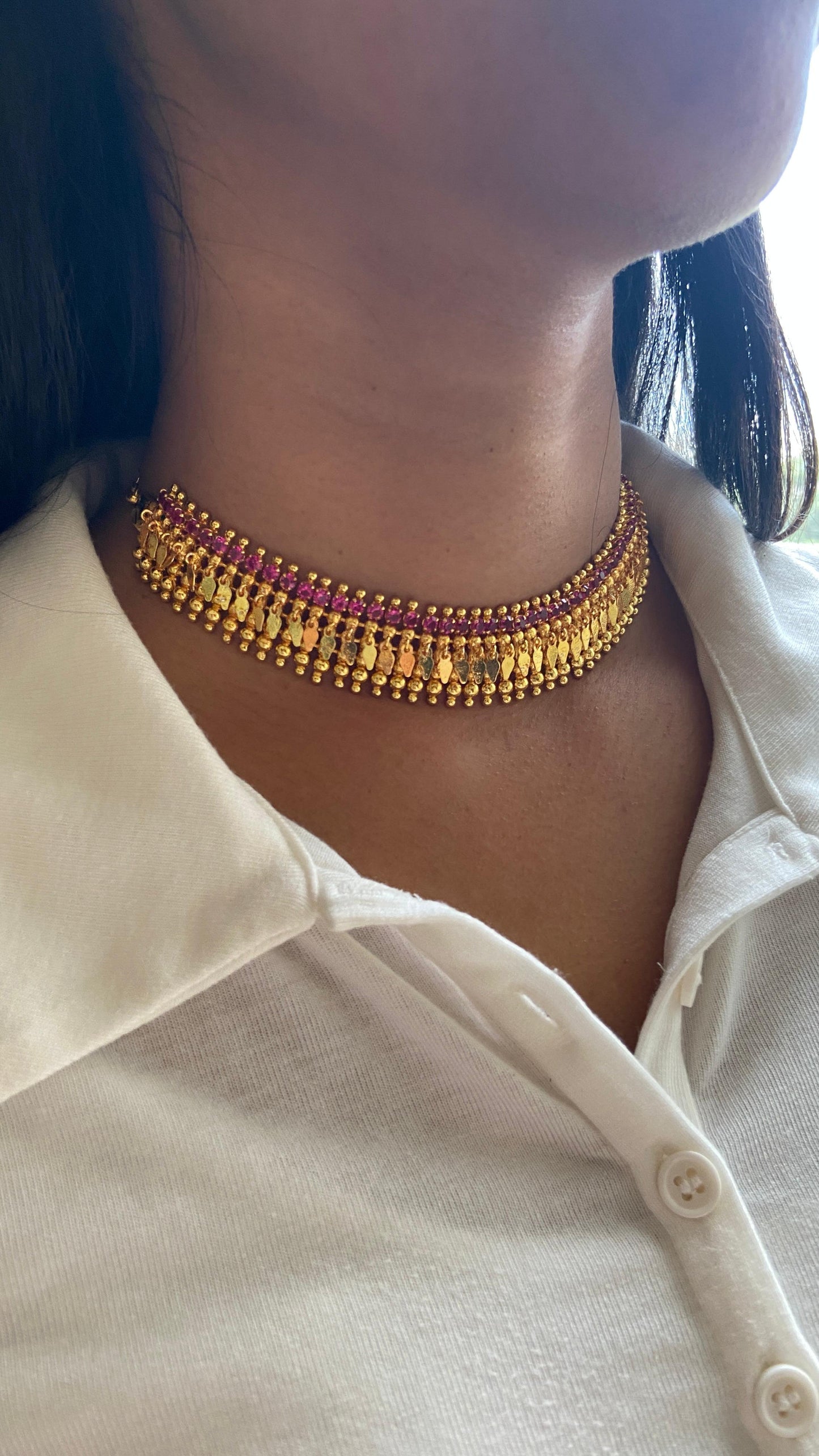 Ruby Single Line Elakathali with Earrings