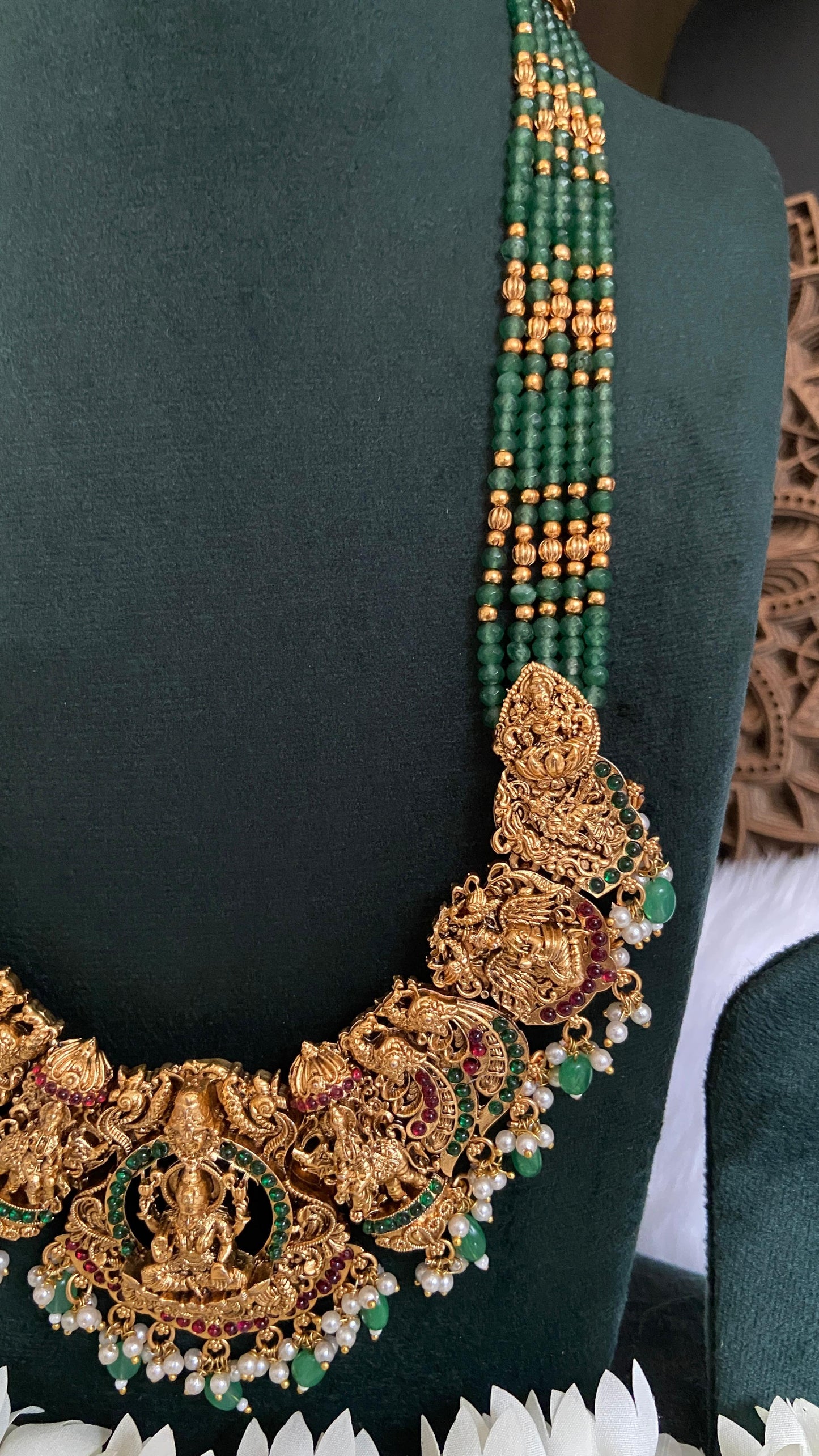 Beads chain antique Lakshmi Temple Haram Set