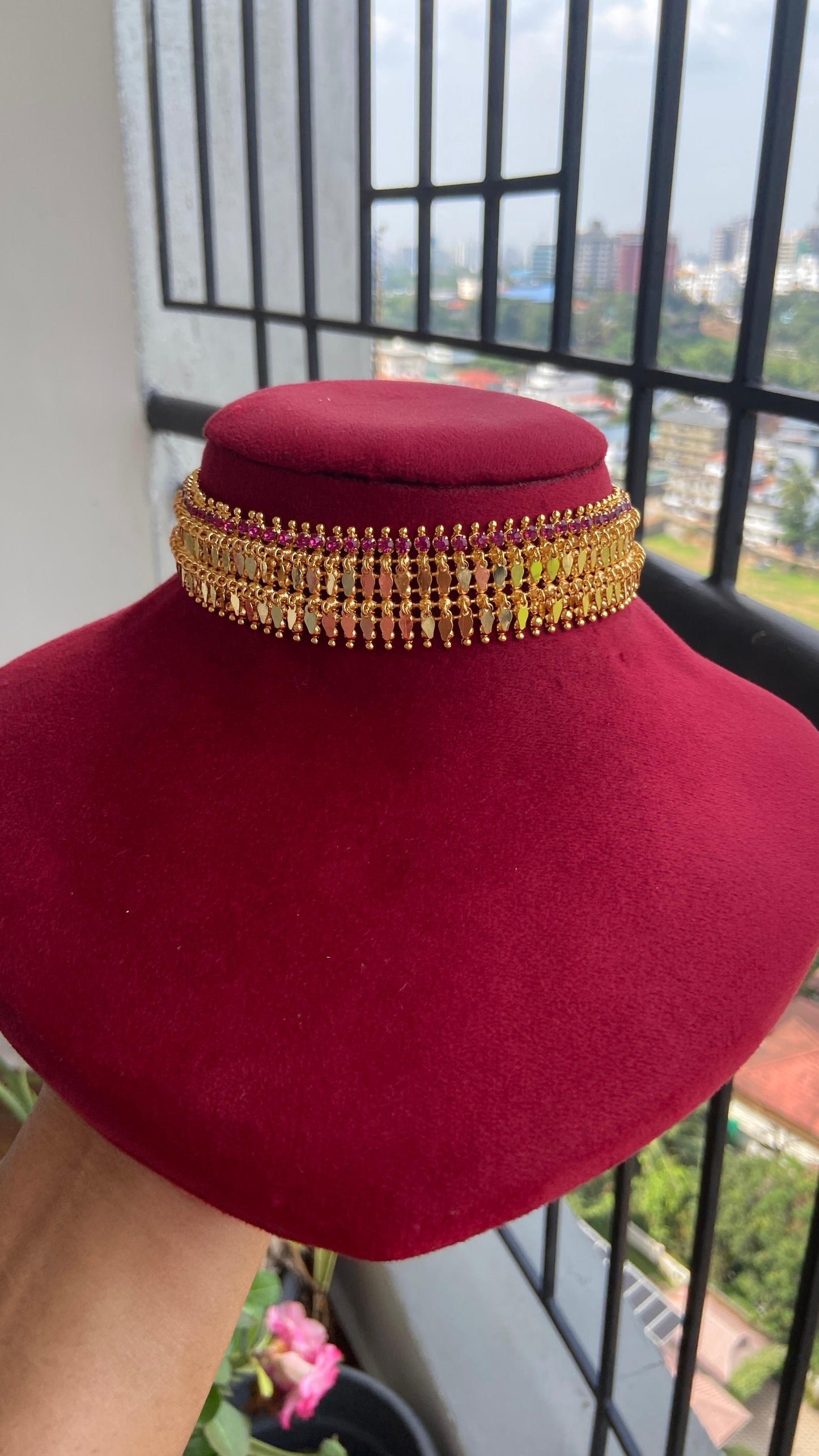 Ruby 2 Line Elakathali with Earrings