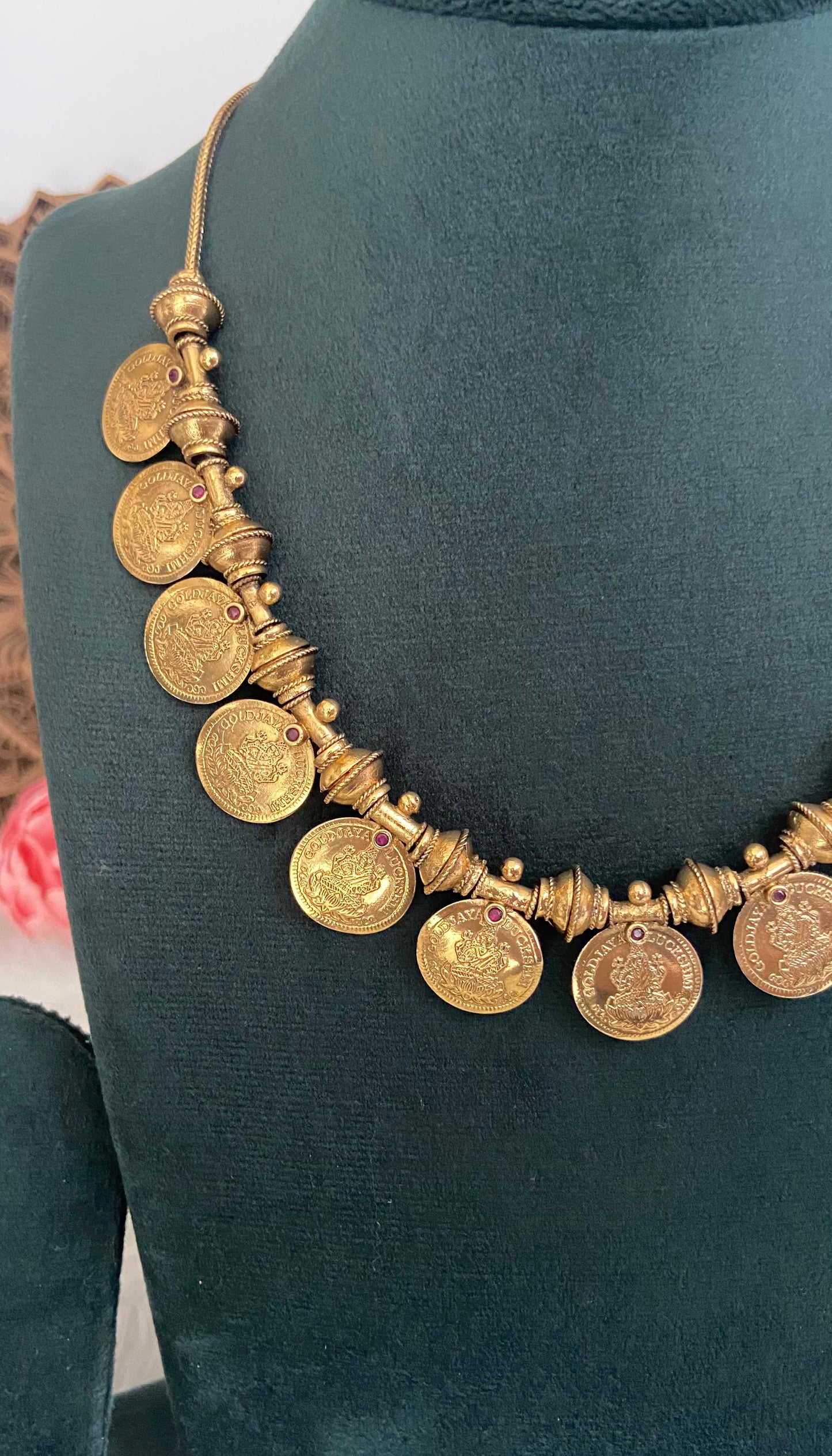 Antique Finish Lakshmi Coin Mid Long Necklace