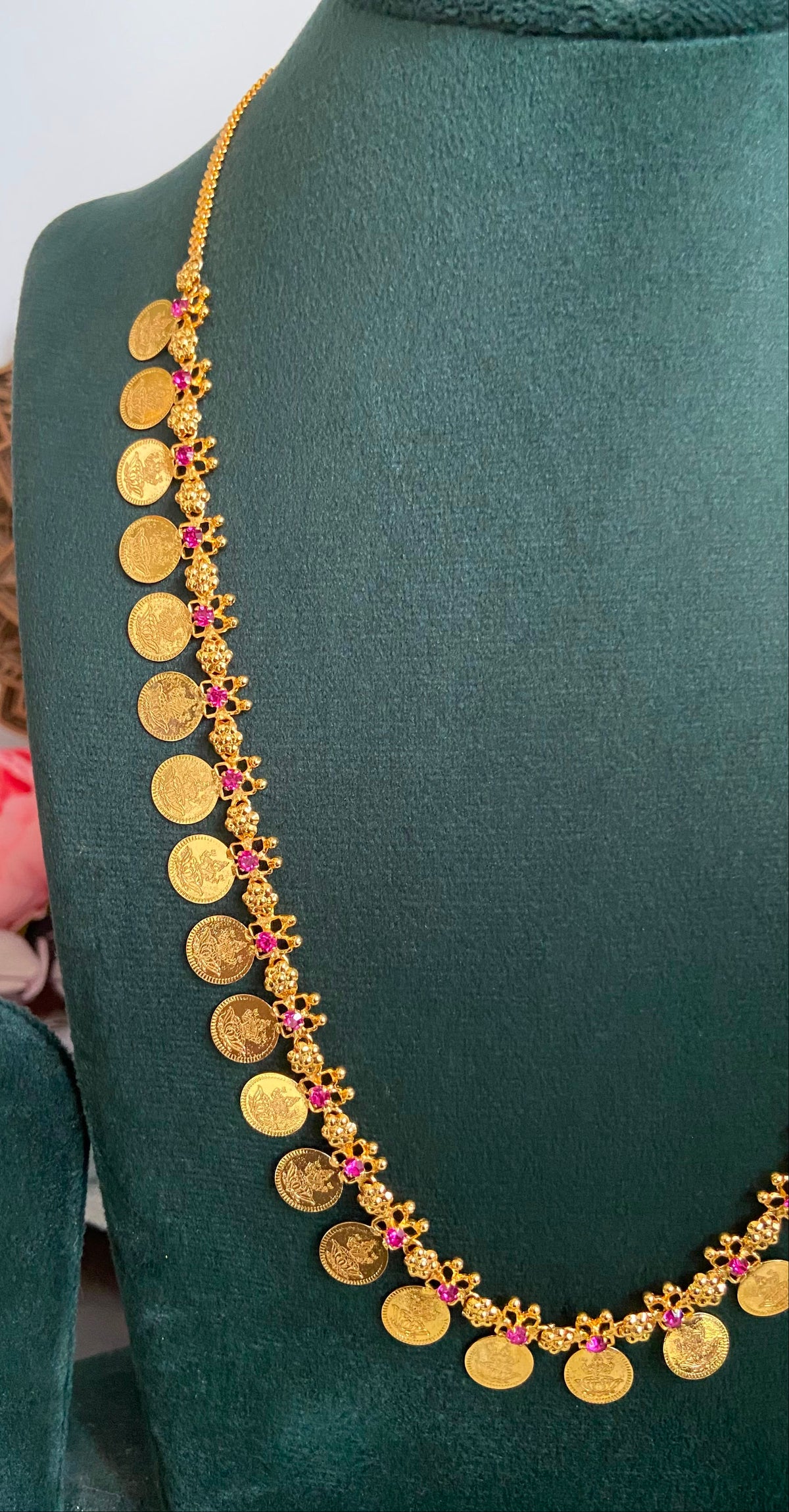 30 Lakshmi Ruby Coin Mid-Long Necklace