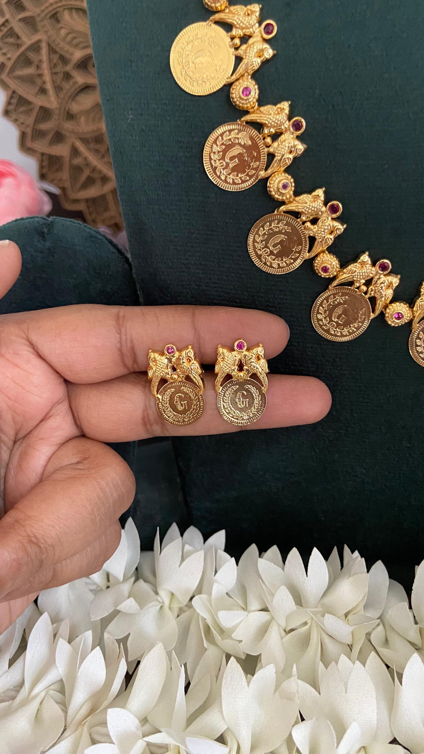 Peacock Non Idol Coin Long Necklace Set