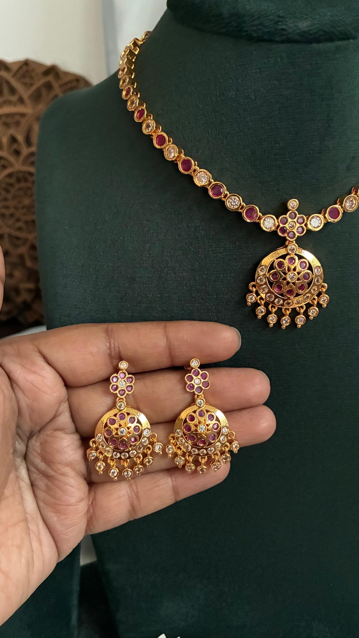 White And Pink Multi Colour Attigai Set