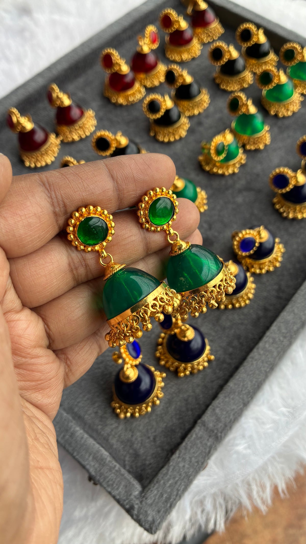 Gold Plated Green Glass Stone Jumka
