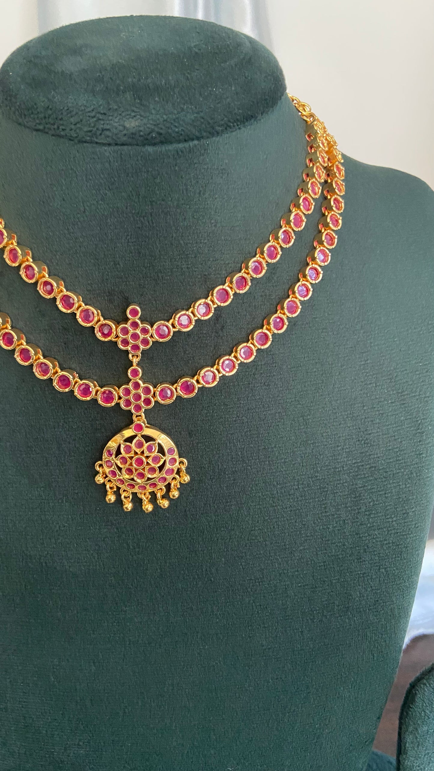 Ruby Double Layer Attigai Necklace Set