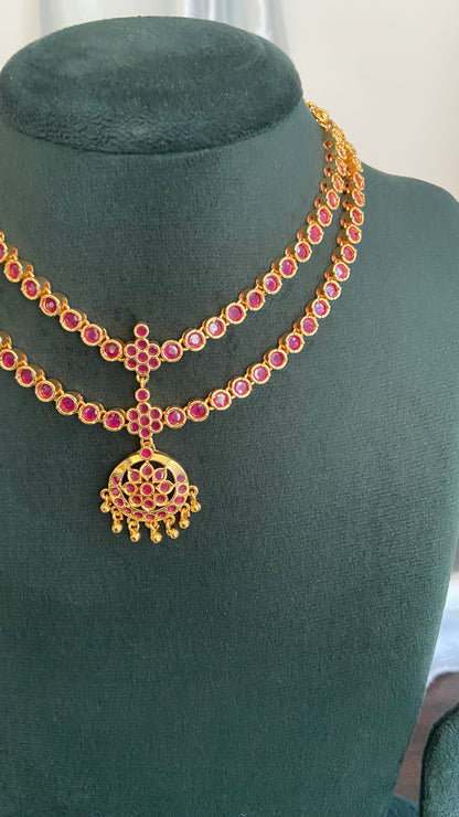 Ruby Double Layer Attigai Necklace Set