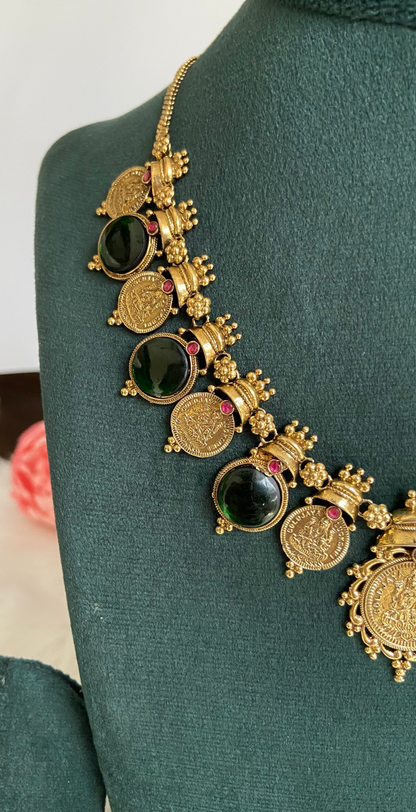 Gold Plated Antique Finish Palakka Coin Necklace