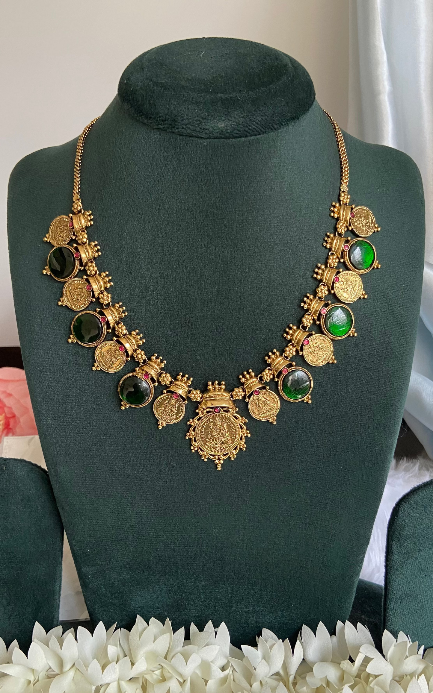 Gold Plated Antique Finish Palakka Coin Necklace