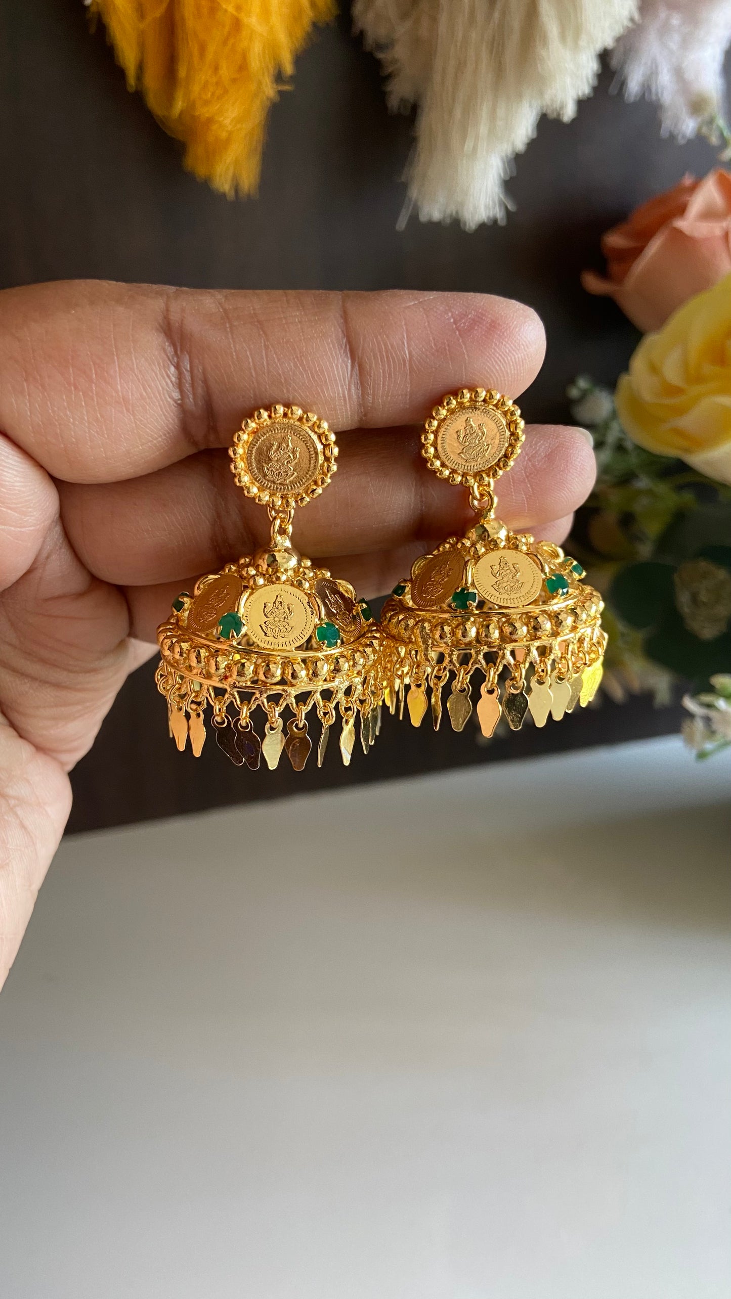 Coin Elakathali Jumka with Green Stone