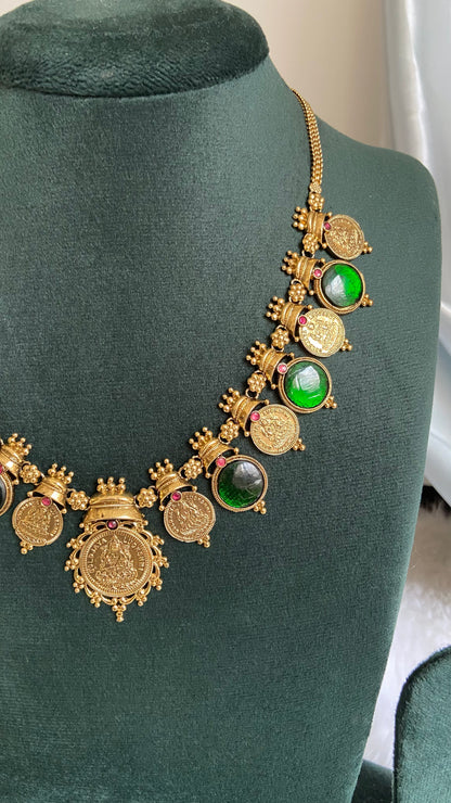 Gold Plated Antique Finish Palakka Coin Necklace
