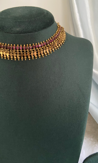 Antique Finish Ruby Single Line Elakathali with Earrings