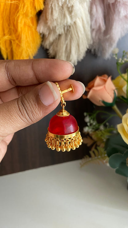 Gold Plated Red Glass Stone Jumka