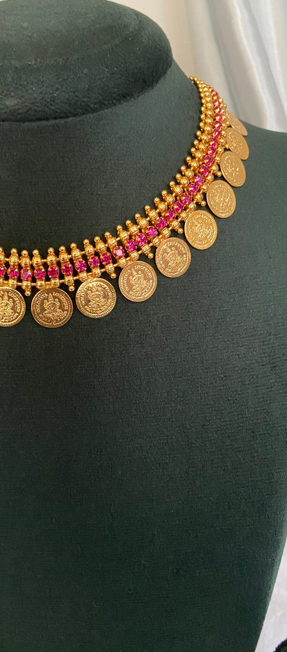 Gold Plated Ruby Coin Necklace