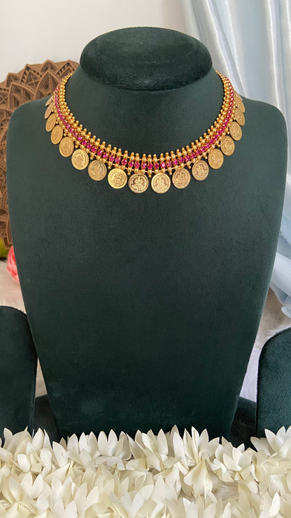 Gold Plated Ruby Coin Necklace