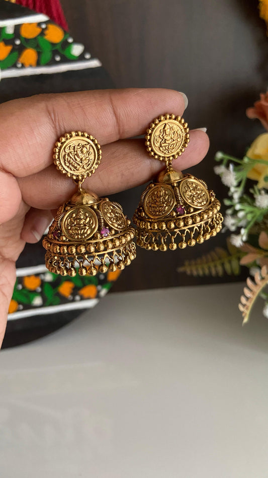 Gold Plated Antique Finish Coin Jumka