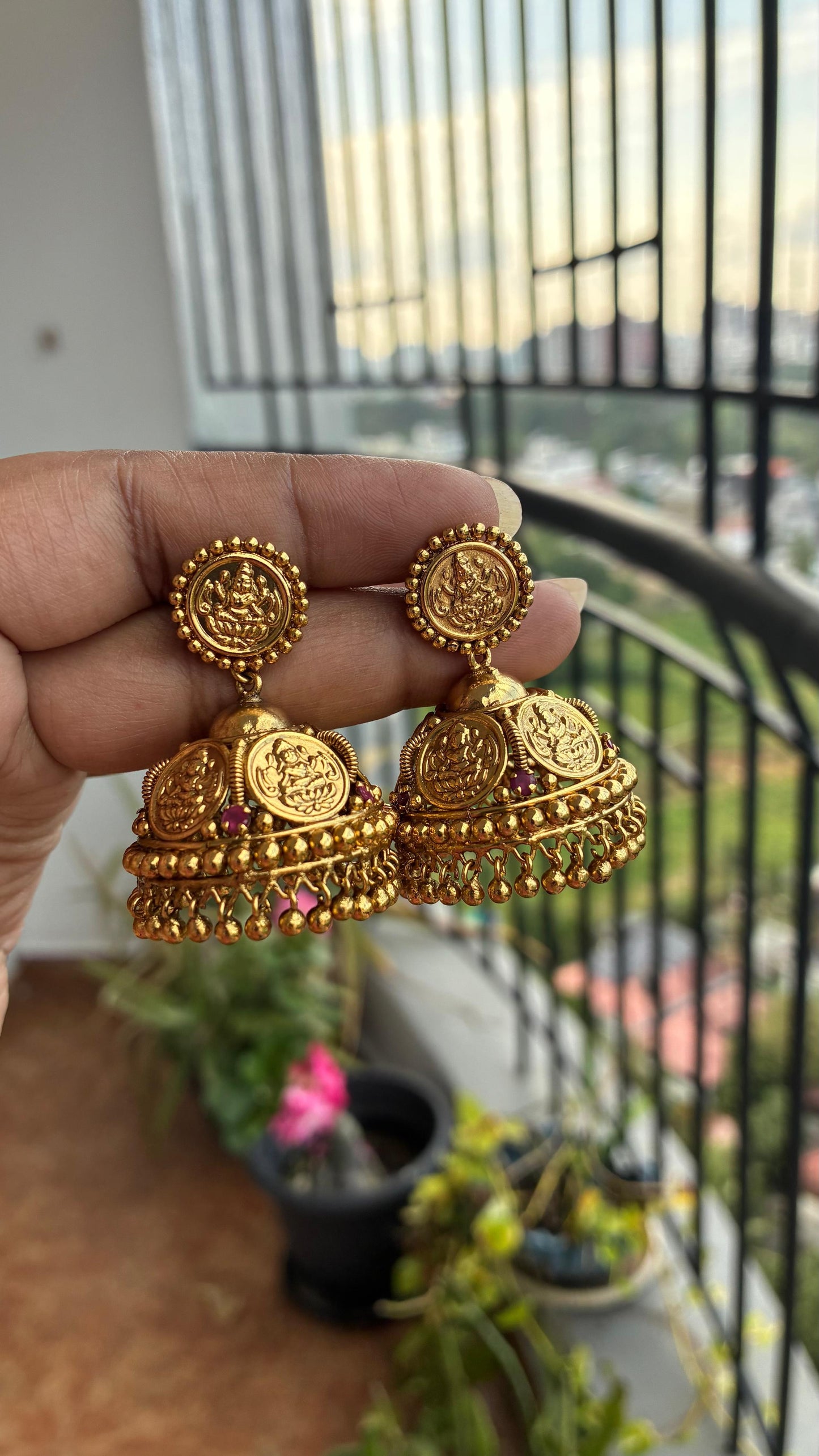 Gold Plated Antique Finish Coin Jumka