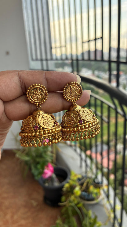 Gold Plated Antique Finish Coin Jumka