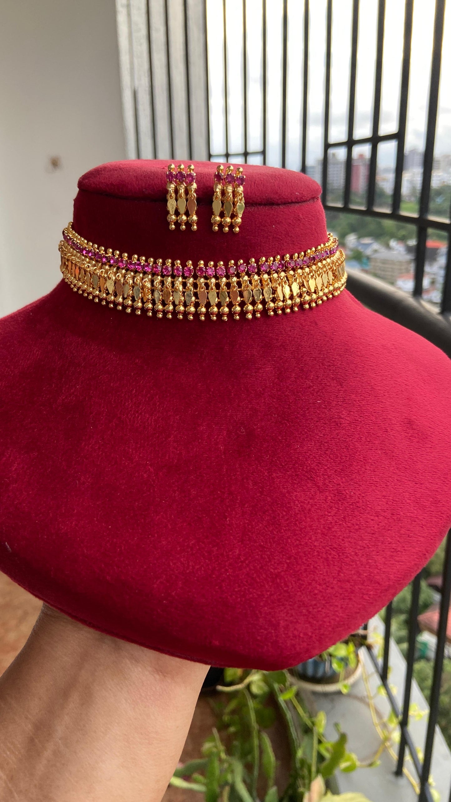 Ruby Single Line Elakathali with Earrings