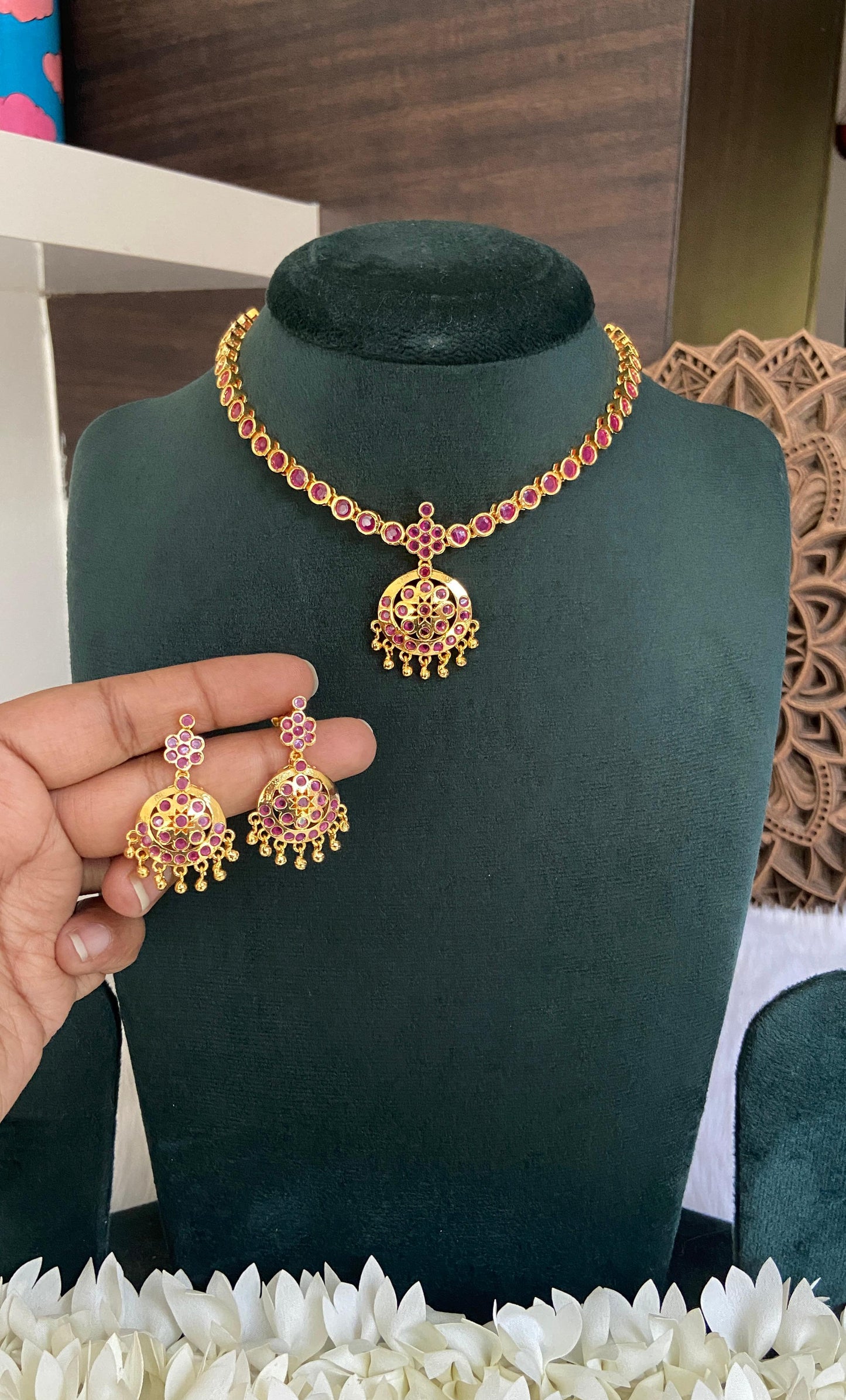 Ruby Attigai Necklace with Earrings