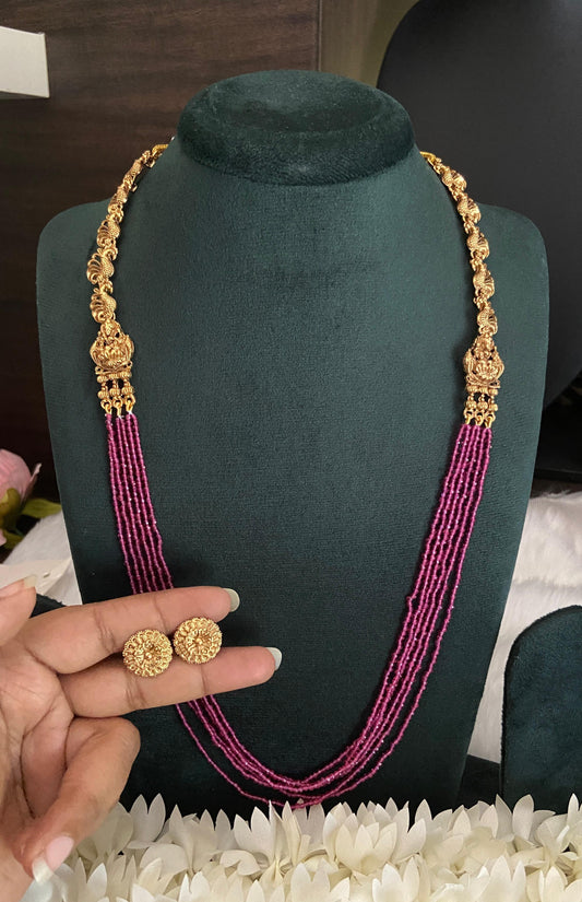 Antique Pink bead layer haram with stud