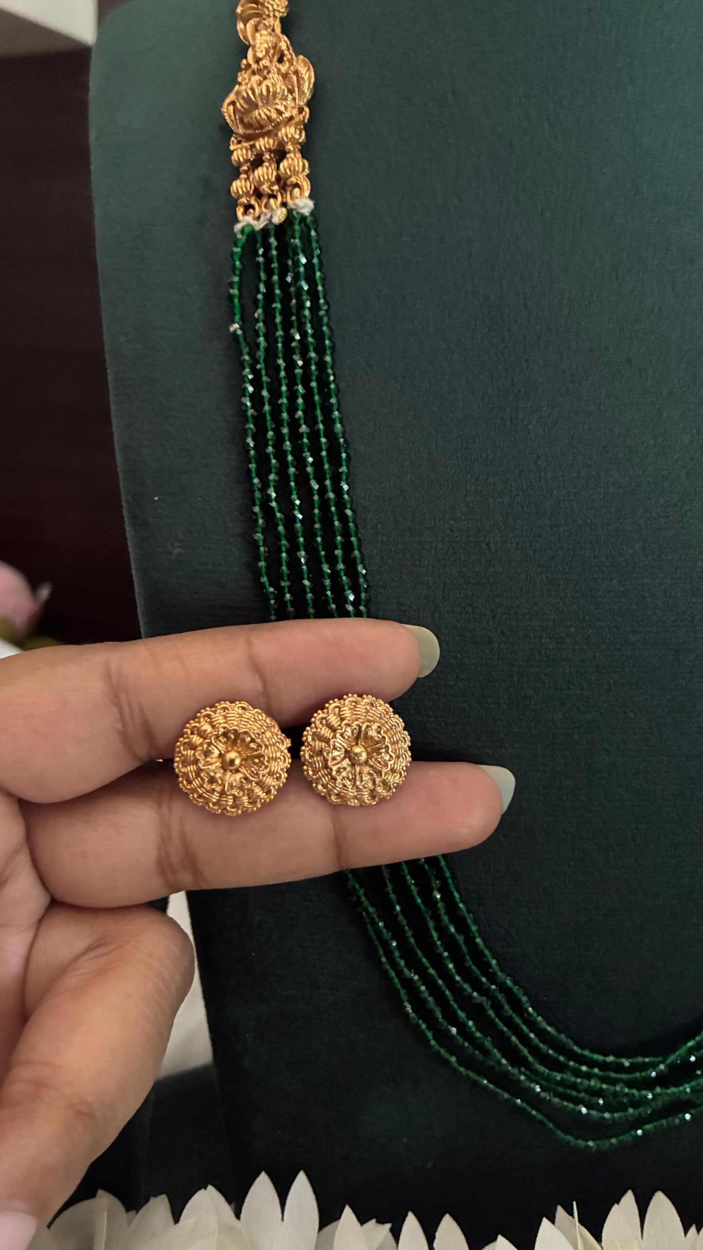 Antique Pink bead layer haram with stud