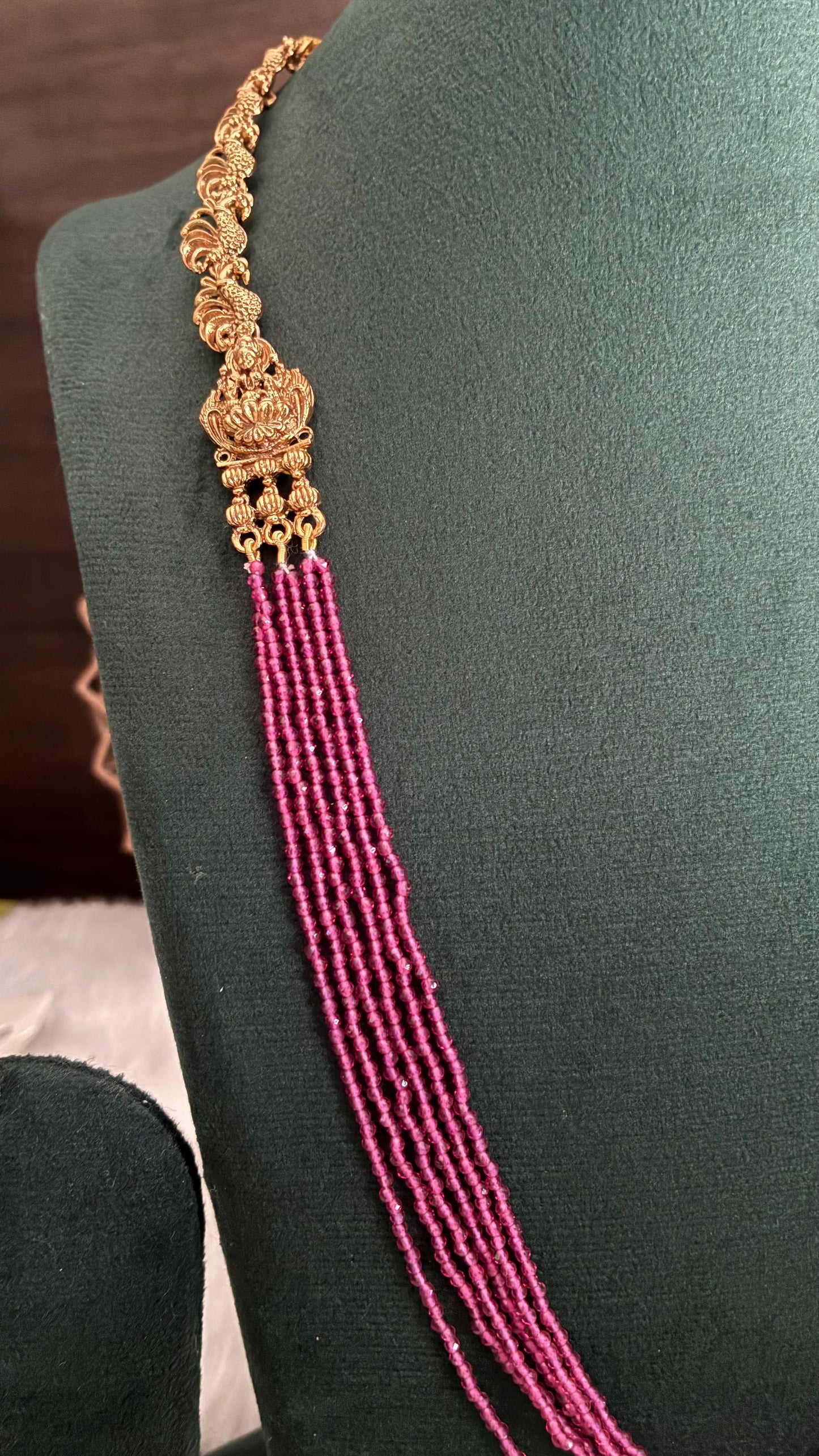Antique Pink bead layer haram with stud