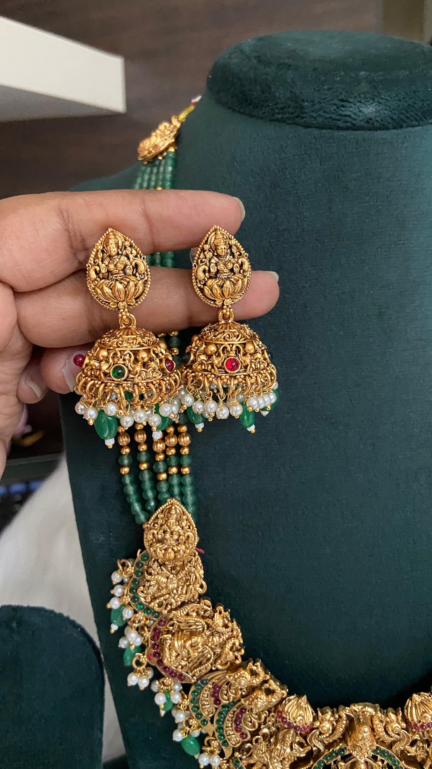 Beads chain antique Lakshmi Temple Haram Set