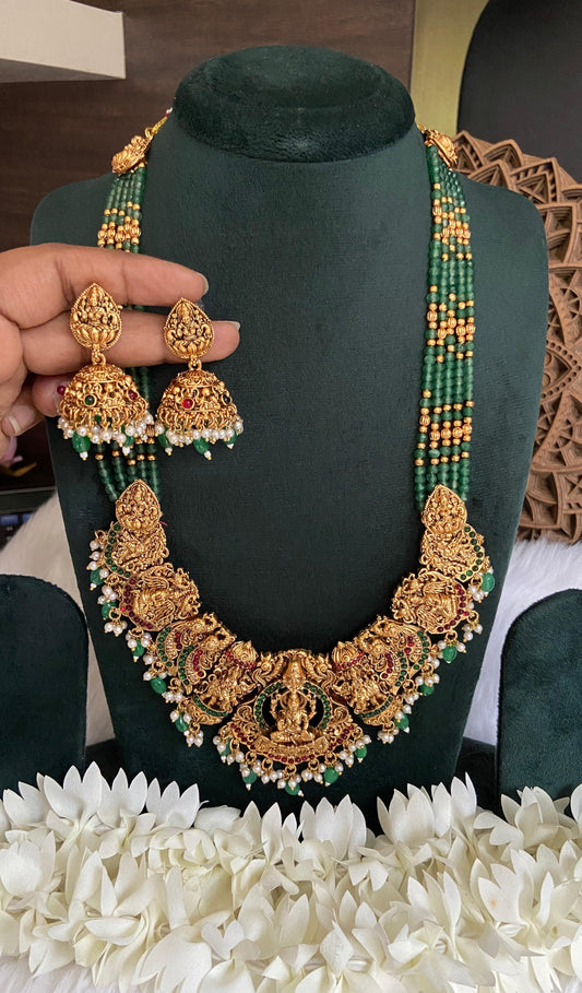Beads chain antique Lakshmi Temple Haram Set