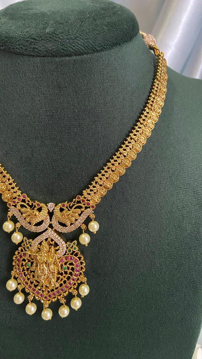 Radha Krishna Coin Necklace with Earrings