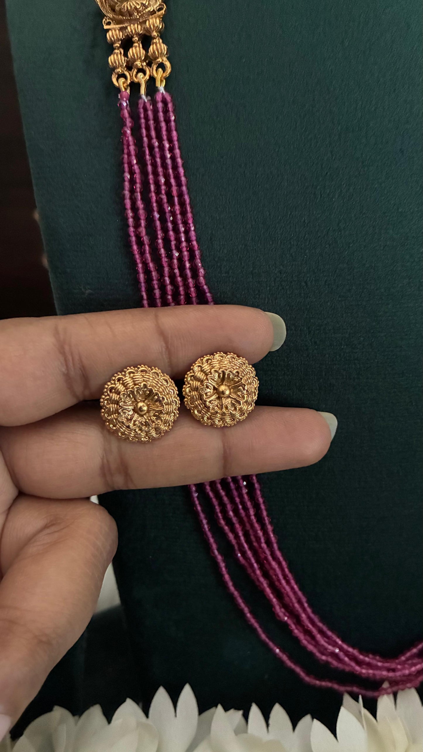 Antique Pink bead layer haram with stud