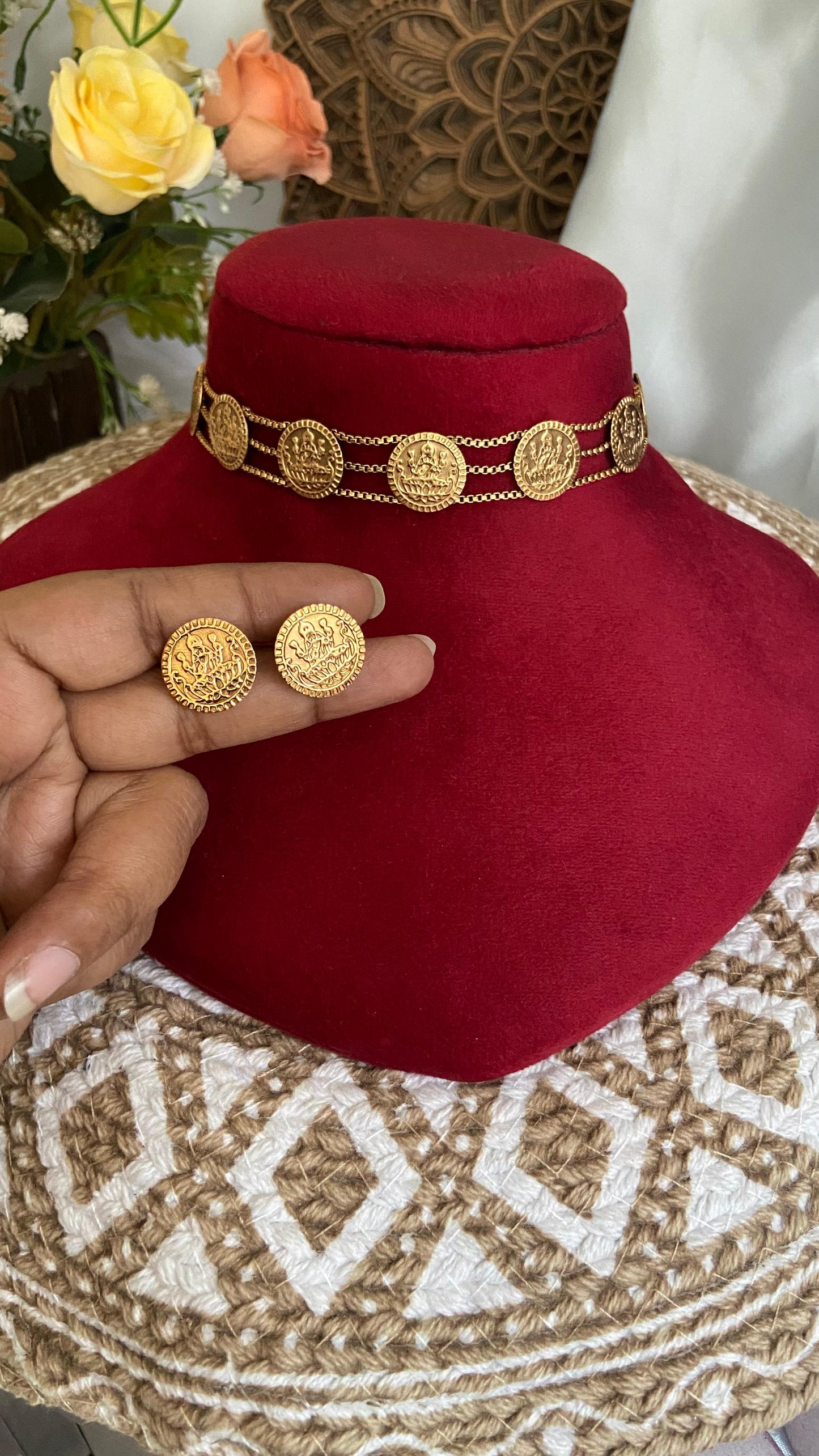 Antique Coin Choker with Earrings