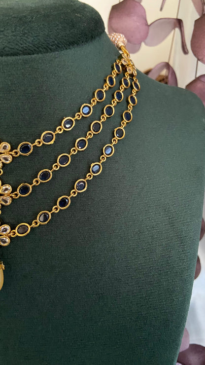 Diamond Lookalike 3 Layer Blue Stone Necklace Set