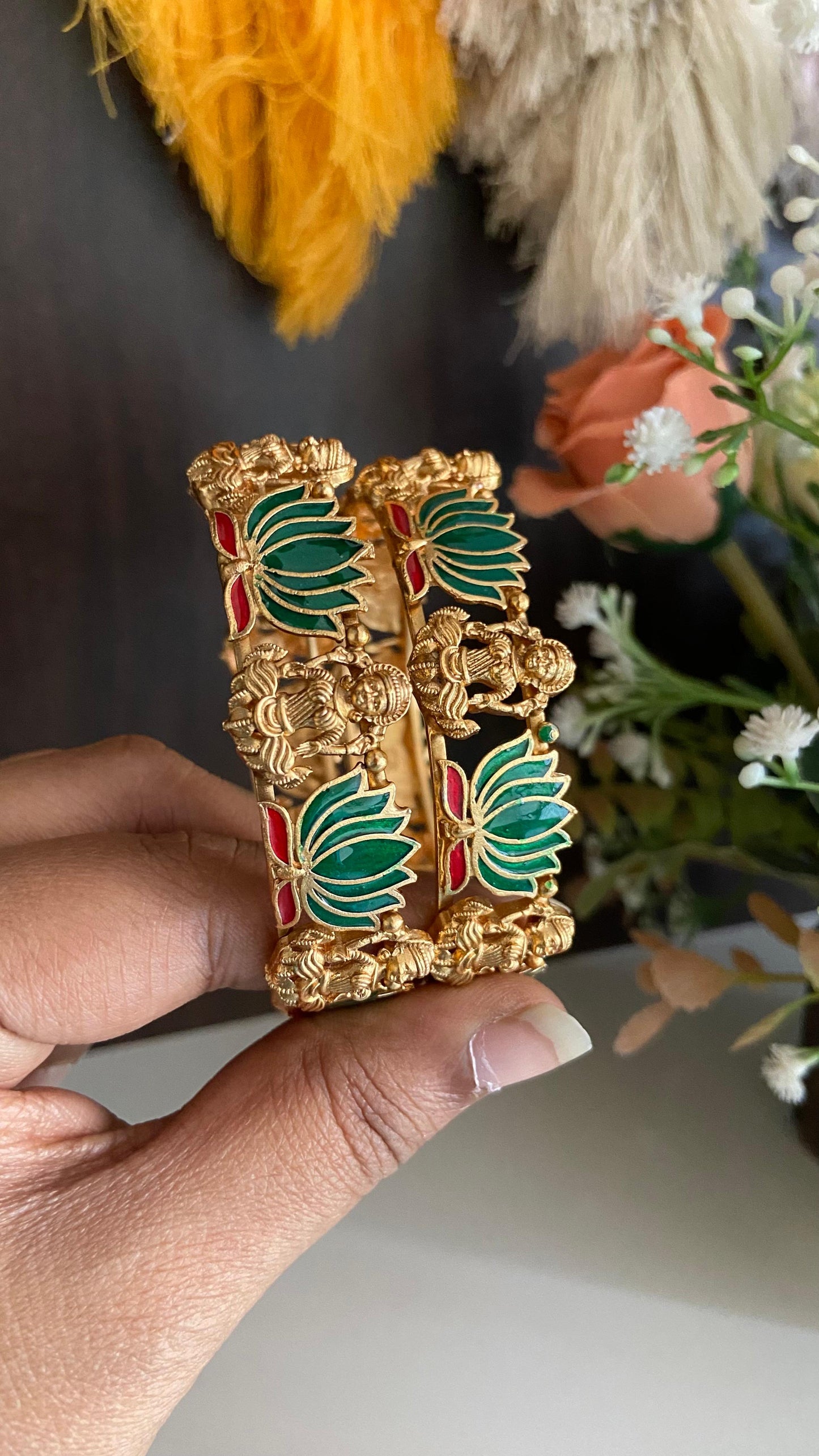 Green Lotus Lakshmi Bangle