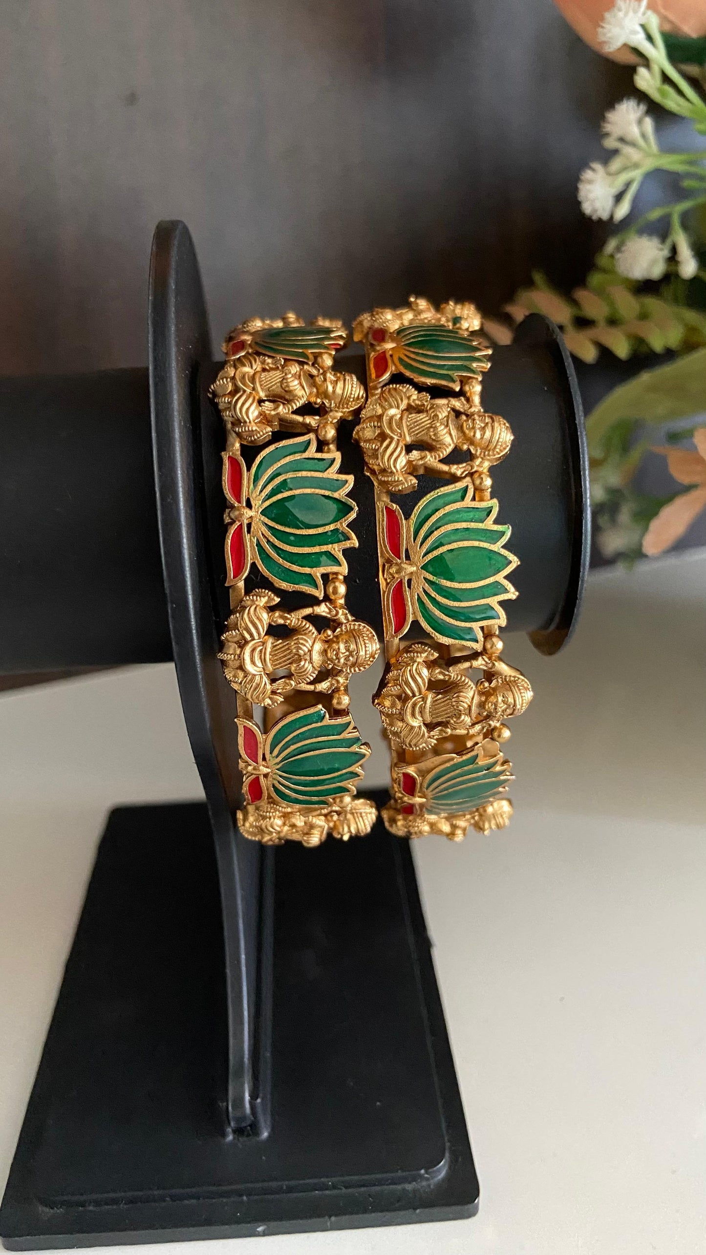 Green Lotus Lakshmi Bangle