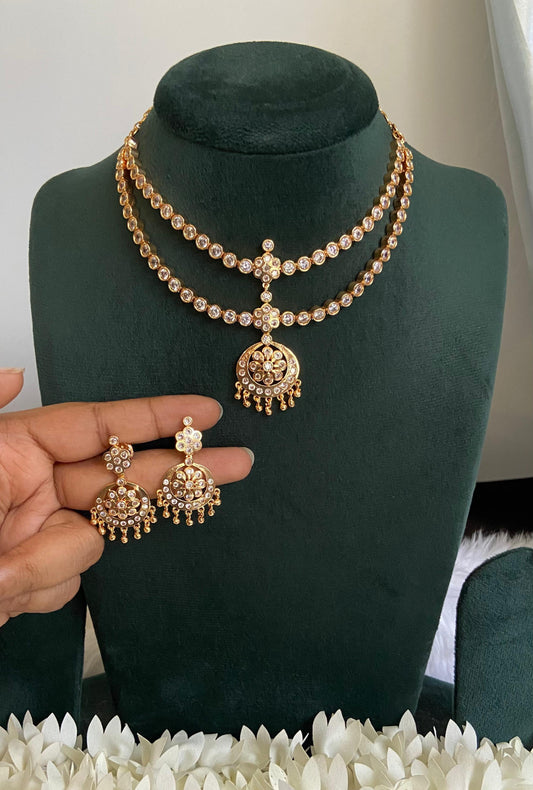 Gold Plated Double Layer Attigai Necklace Set