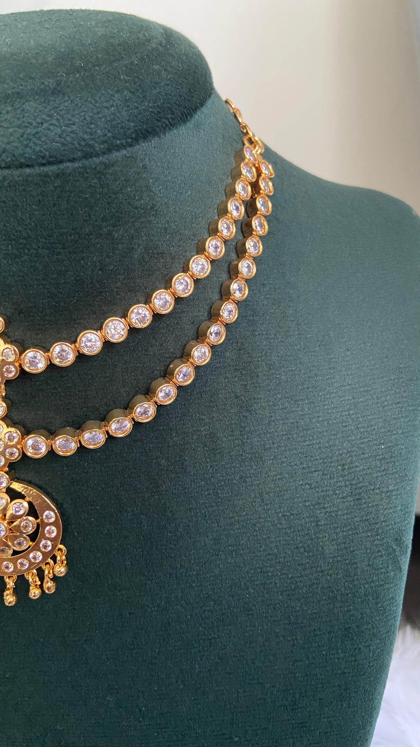 Gold Plated Double Layer Attigai Necklace Set