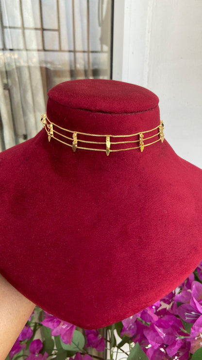 3 Line Simple Elakathali Choker with Earrings