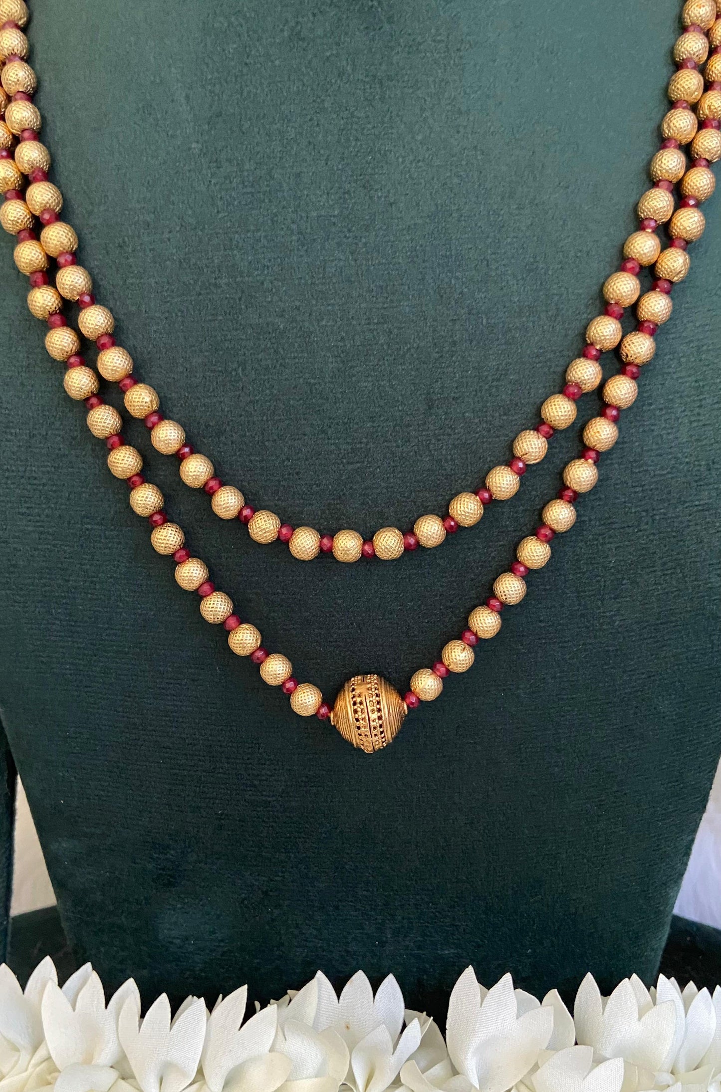 Antique 2 Layer Mani Mala with Earrings