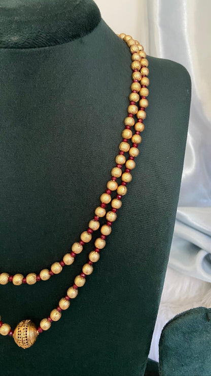 Antique 2 Layer Mani Mala with Earrings