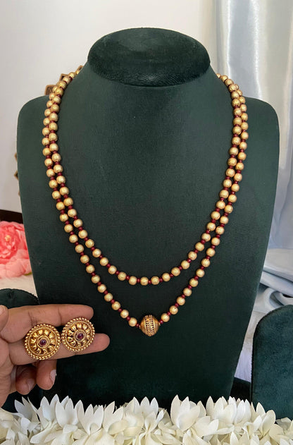 Antique 2 Layer Mani Mala with Earrings