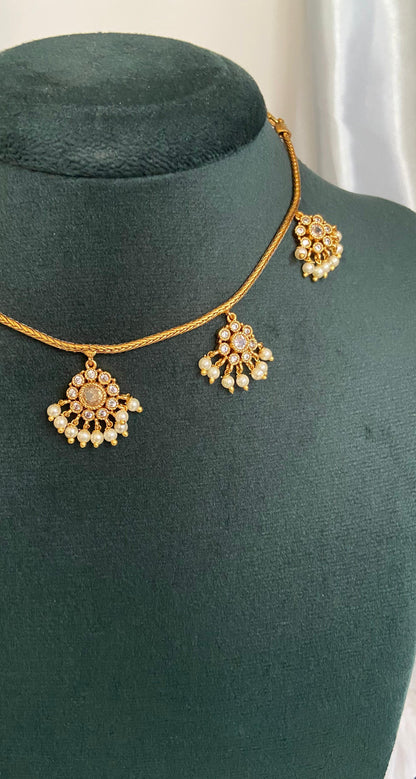 White Hanging Attigai Necklace Set