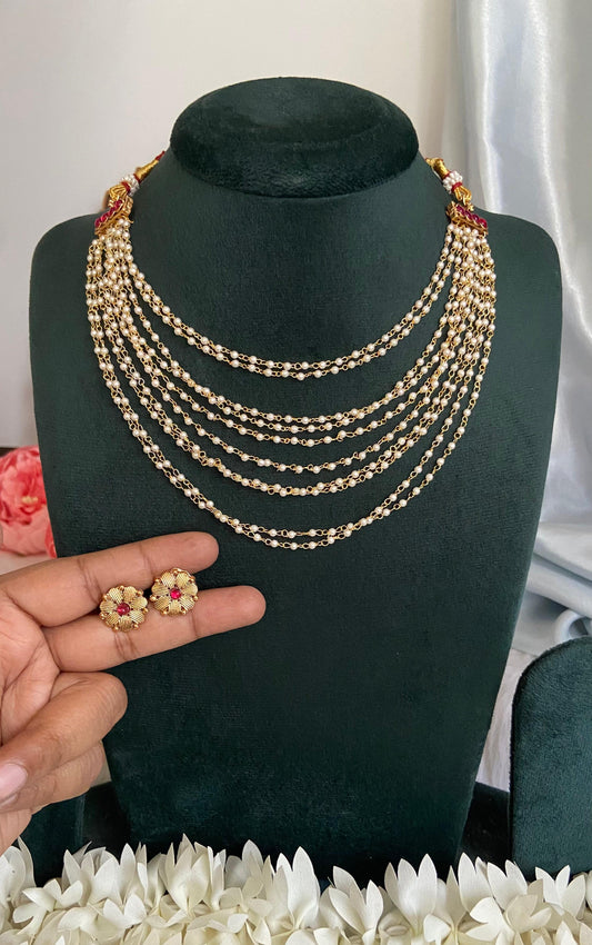 Rashmika Inspired Pearl Layer Necklace Set