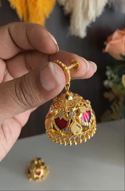 Kerala Traditional Red Palakka Jumka