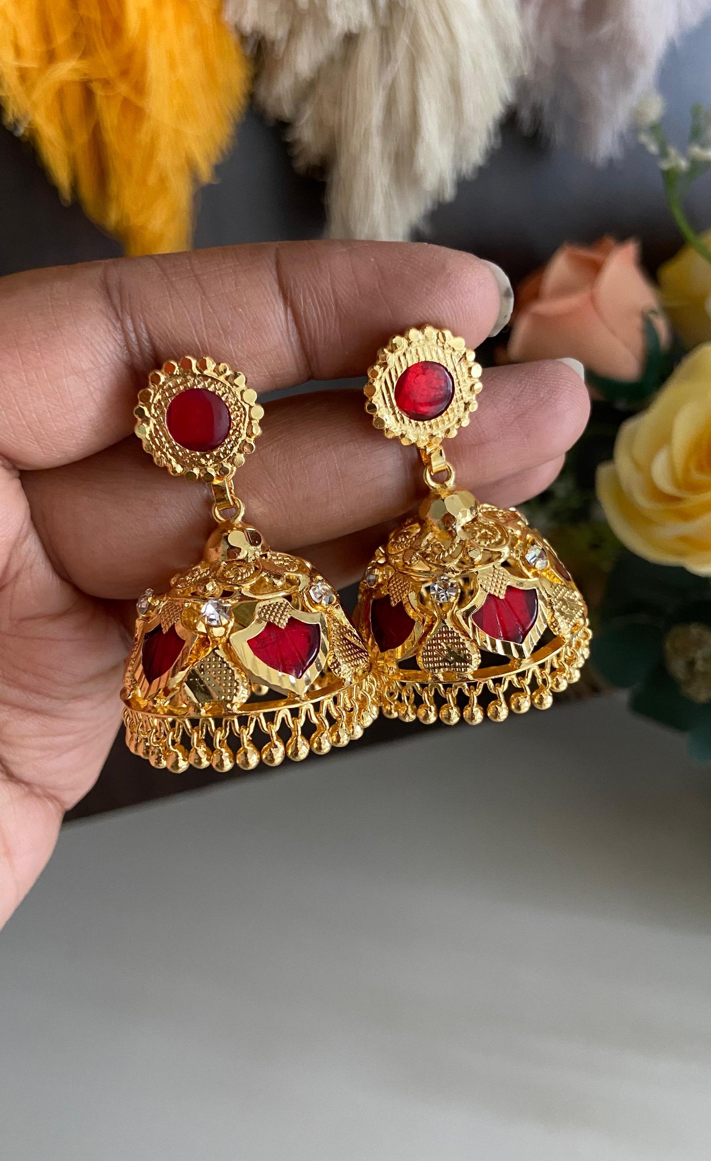 Kerala Traditional Red Palakka Jumka