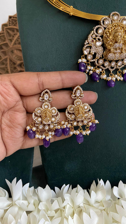 Purple Aura Removable Lakshmi Pendant Hasli Necklace Set
