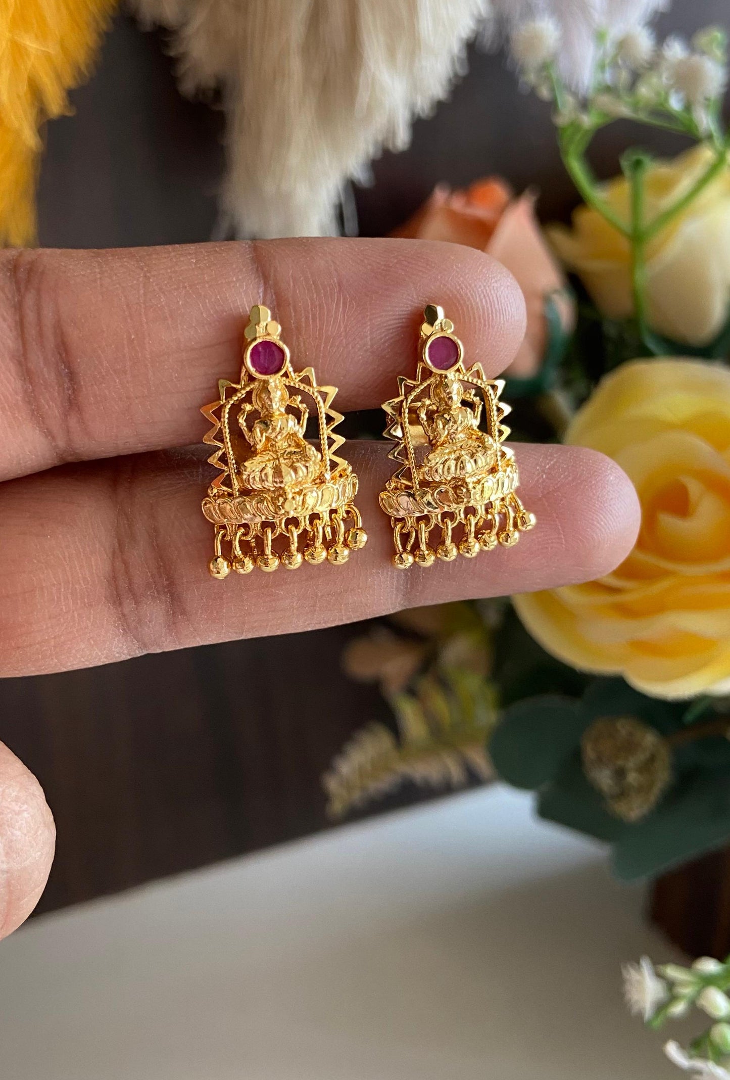 Gold Plated Lakshmi Stud