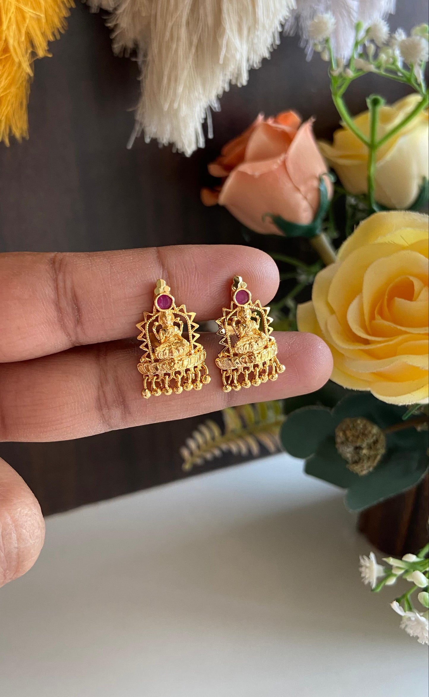 Gold Plated Lakshmi Stud