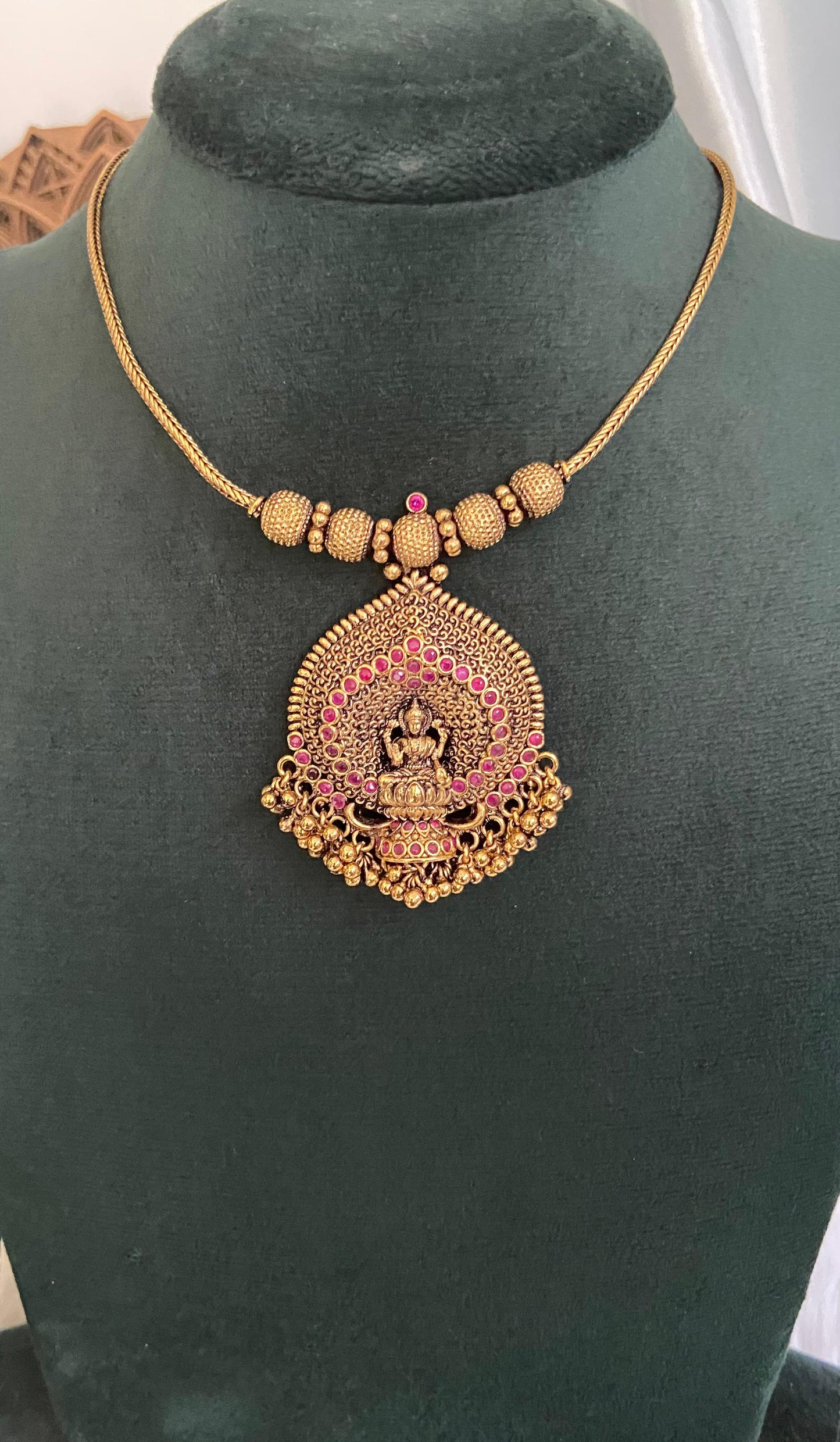 Gold Plated Antique Lakshmi Pendant Necklace