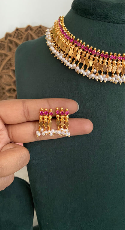 Ruby Elakathali with Pearl Drops Choker Set